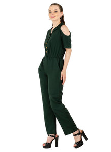 Women's Crepe Green Casual Jumpsuit - Filiiva