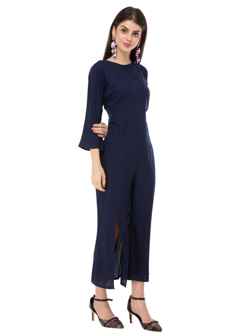 Women's Stylish and Trendy Navy Blue Solid Rayon Jumpsuit - Filiiva