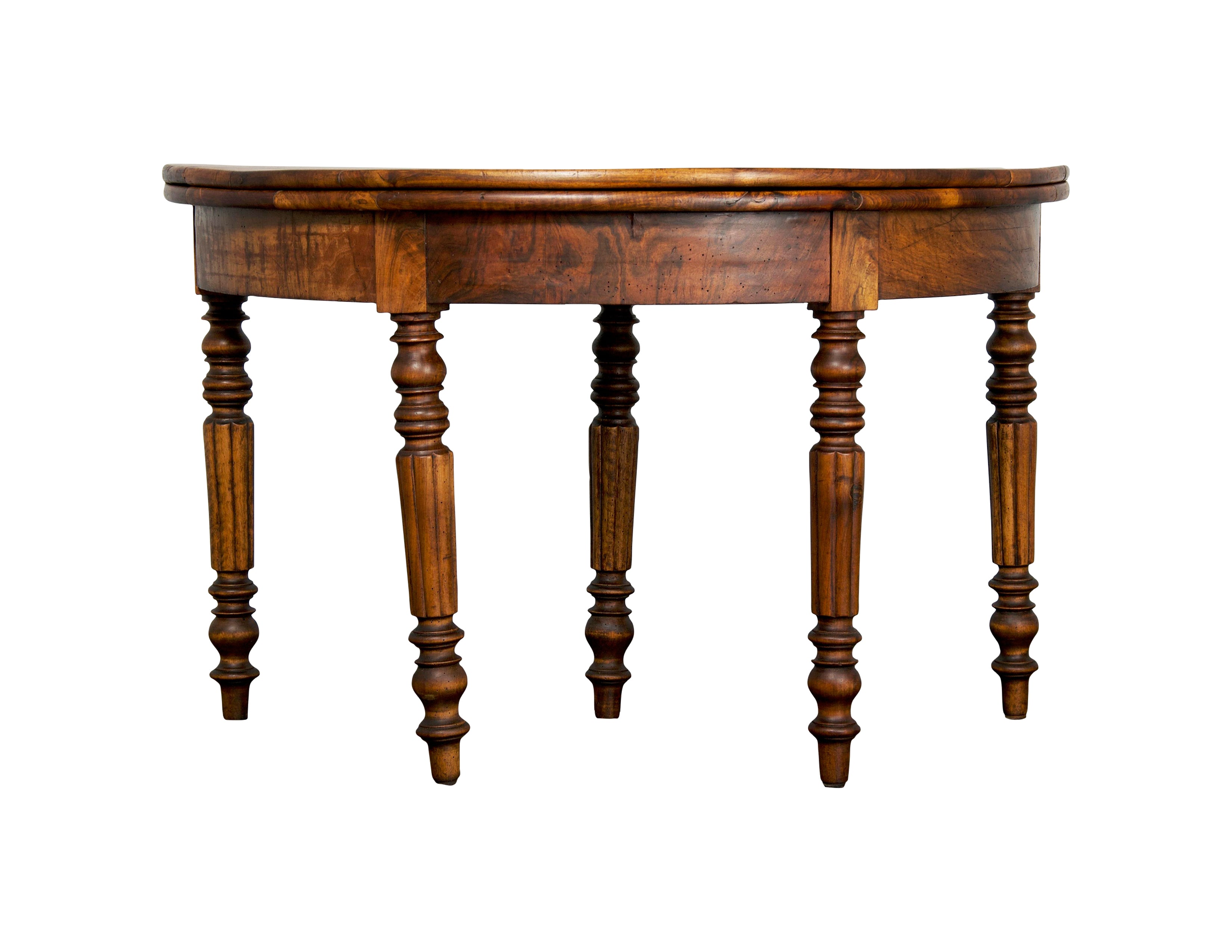 Antique Country French Provincial Folding Demilune Provincial Walnut Dining Table