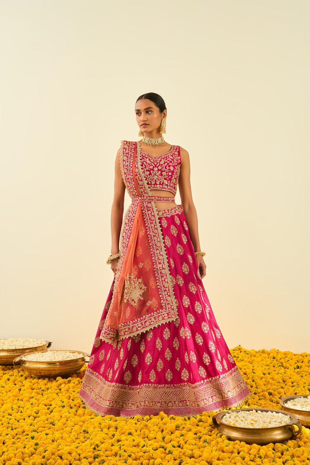 Fuchsia Pink Raw Silk Embroidered Lehenga Set | Diya Rajvvir – KYNAH