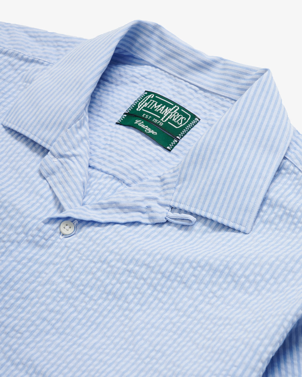 TONAL STRIPE SEERSUCKER CAMP SHIRT BLUE