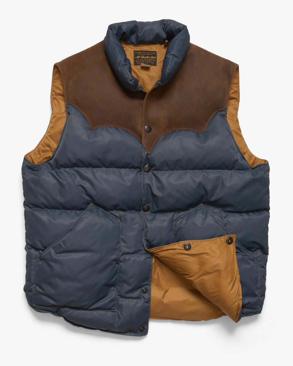 QUILTED NYLON SUEDE YOKE WESTERN VEST BLUE OVER SAGE