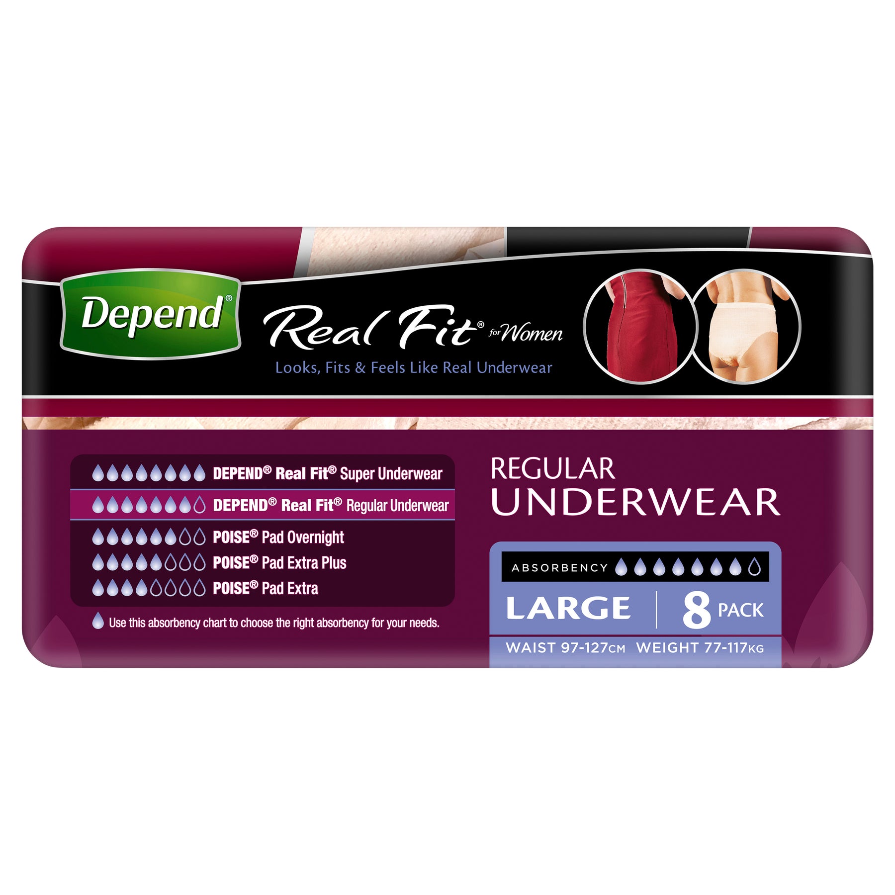 Depend Real-Fit Underwear For Women - L (77 - 117kg)