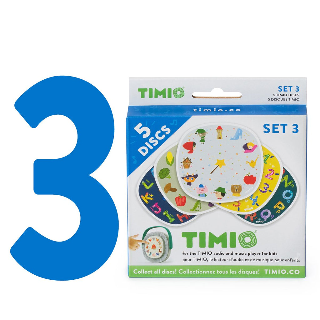 Timio Screenless Educational Audio and Music Player + 4 Disc Packs 25 discs  total + Headset + Backpack