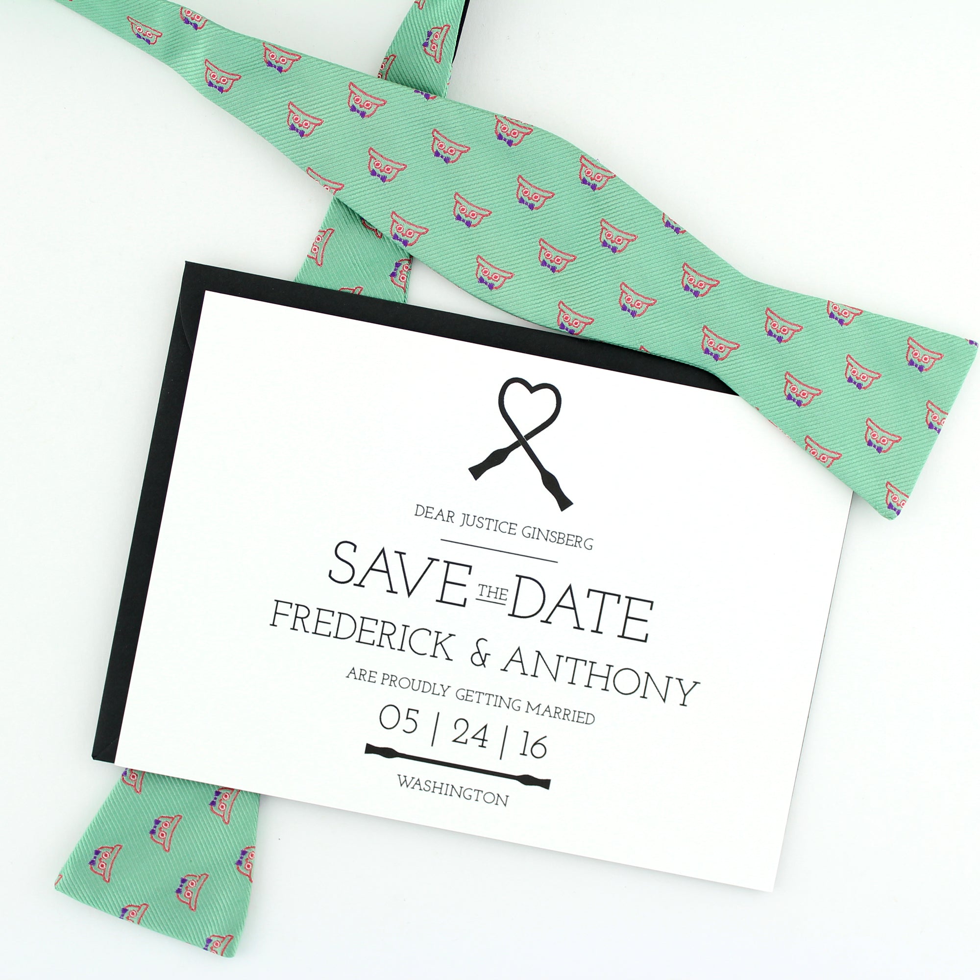 Supreme Save the Date: Bow Tie Heart / Designed by Lupa and Pepi for Tie the Knot.org