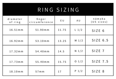 namaka ring size chart