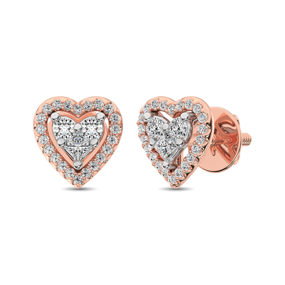 10K Rose Gold 1/3 Ct.Tw. Diamond Heart Stud Earrings – Rays Jewelry ...