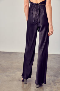 ladies black satin dress pants