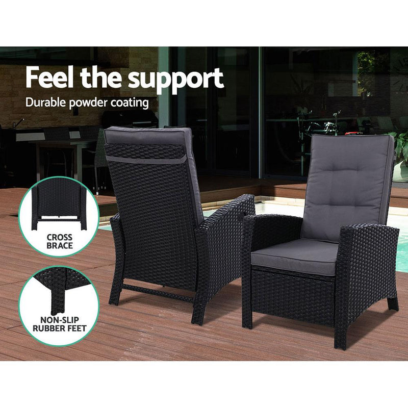 Black Wicker Sun Lounge Recliner With Ottoman - Furniture - Rivercity House And Home Co.