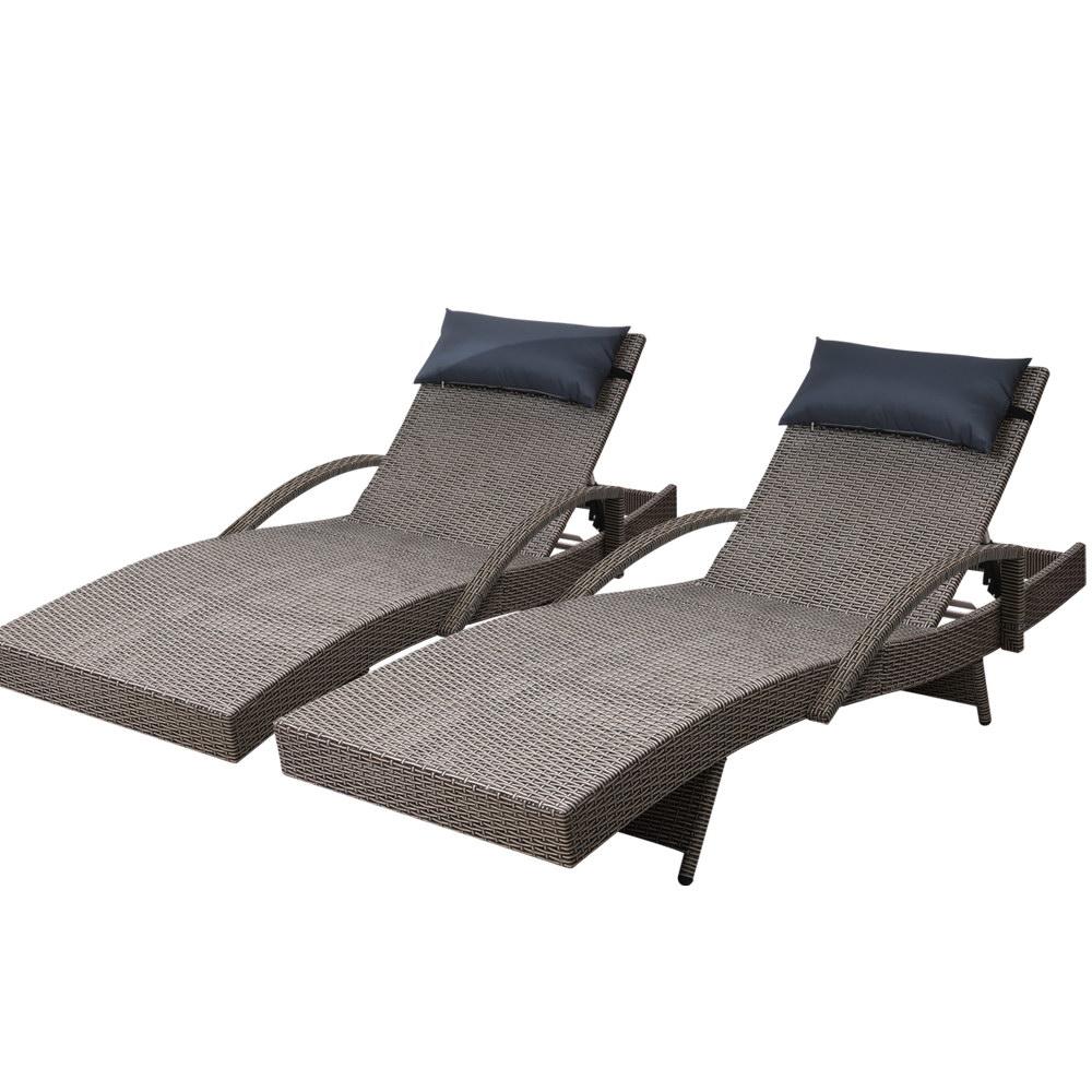 rattan sun lounger set of 2 grey