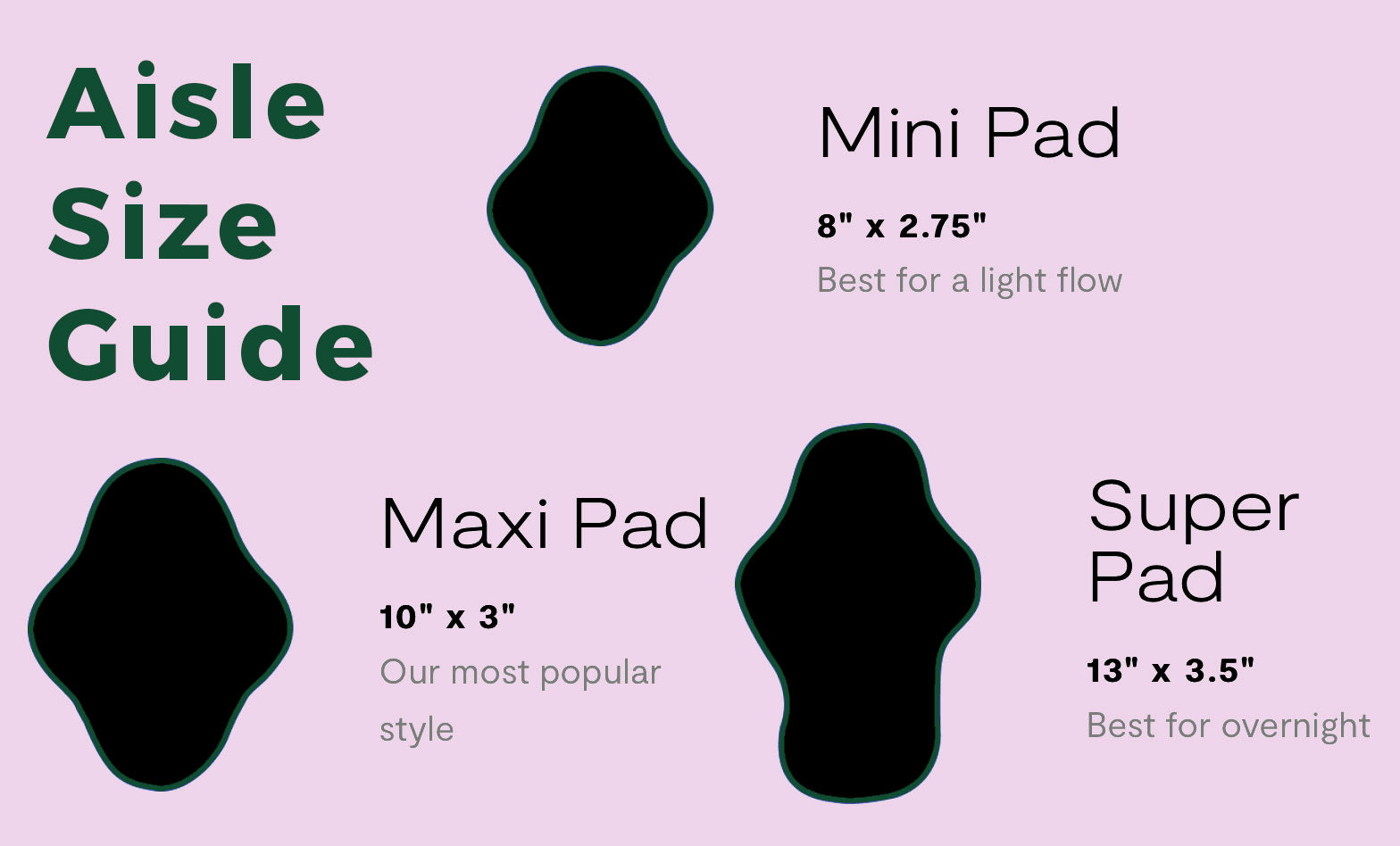 Aisle cloth pad sizes