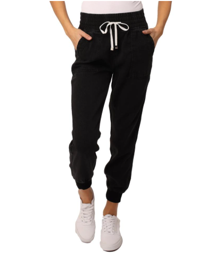 JACEY SUPER HIGH RISE CROPPED JOGGER PANTS BLACK