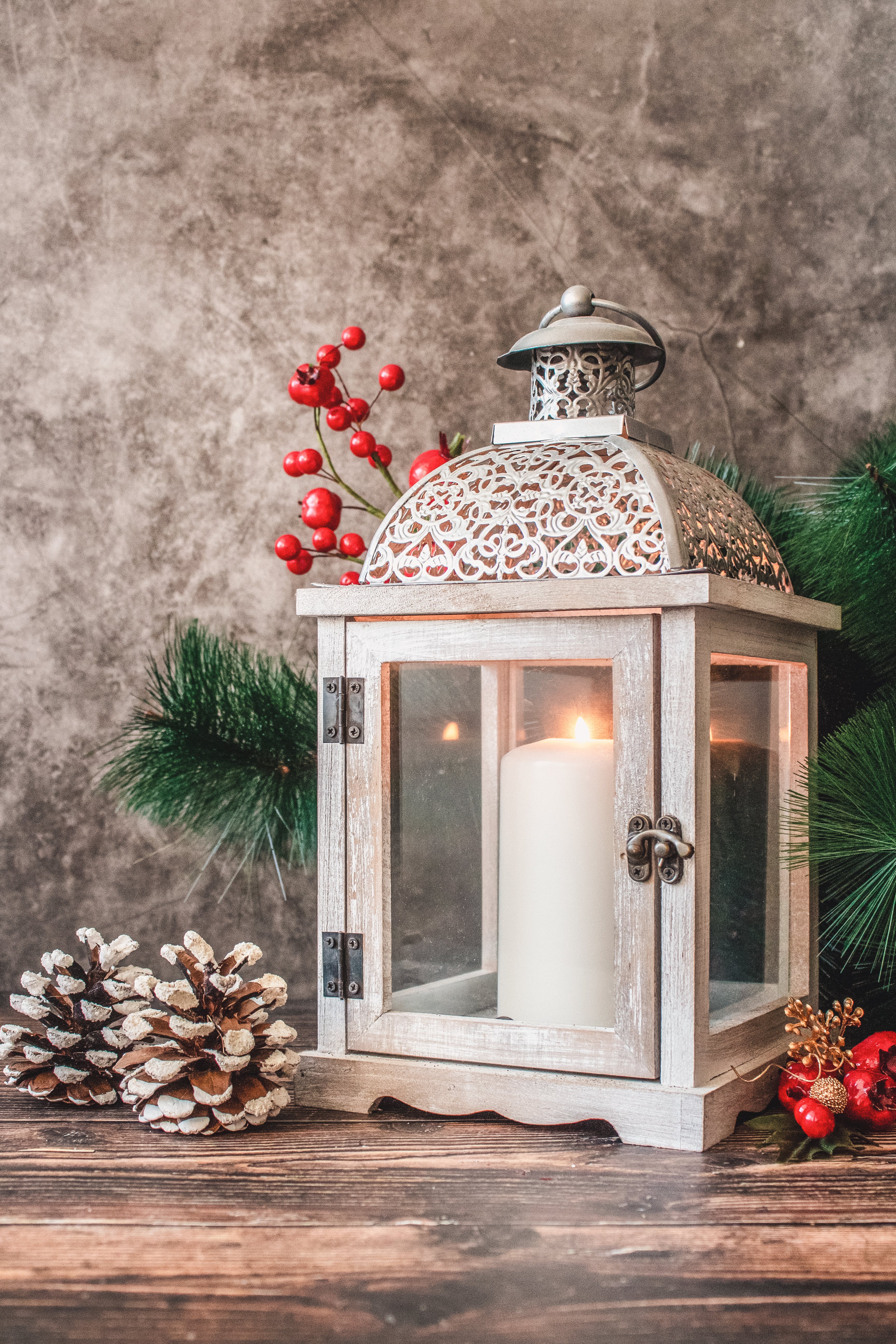 Decorative Christmas lantern with candle inside