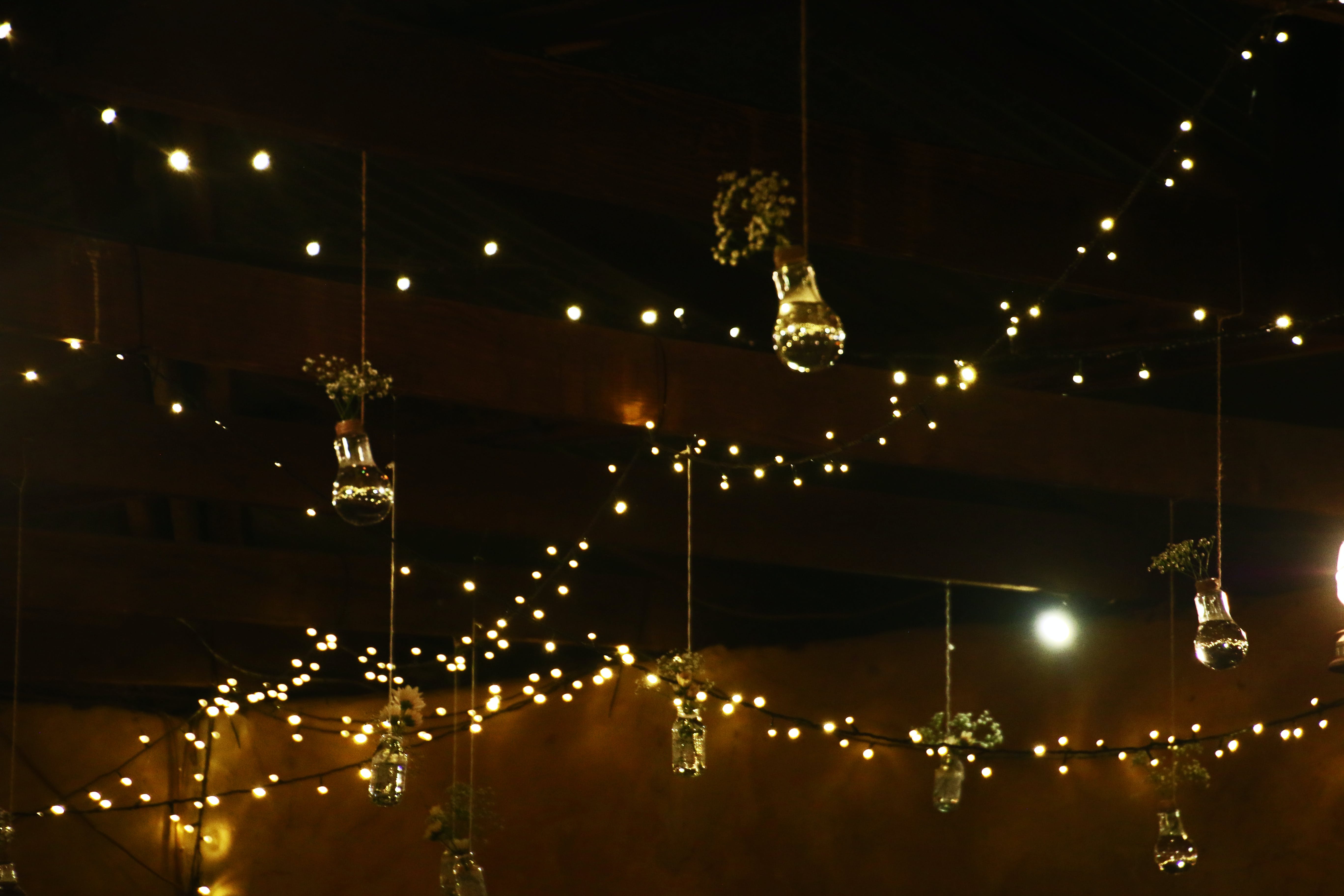 Glowing garlands against the background of the night sky