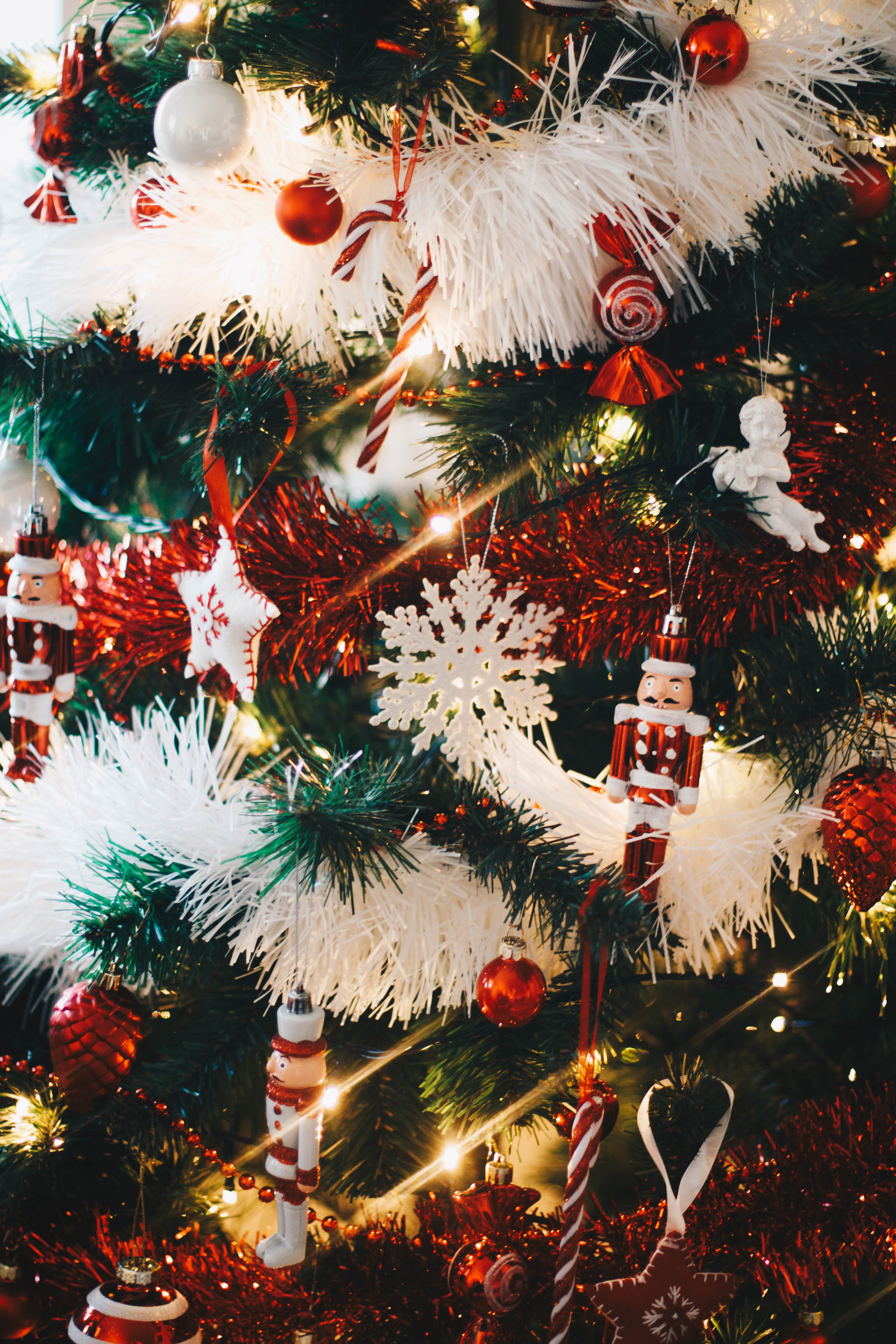 Tinsel and decorations on the Christmas tree