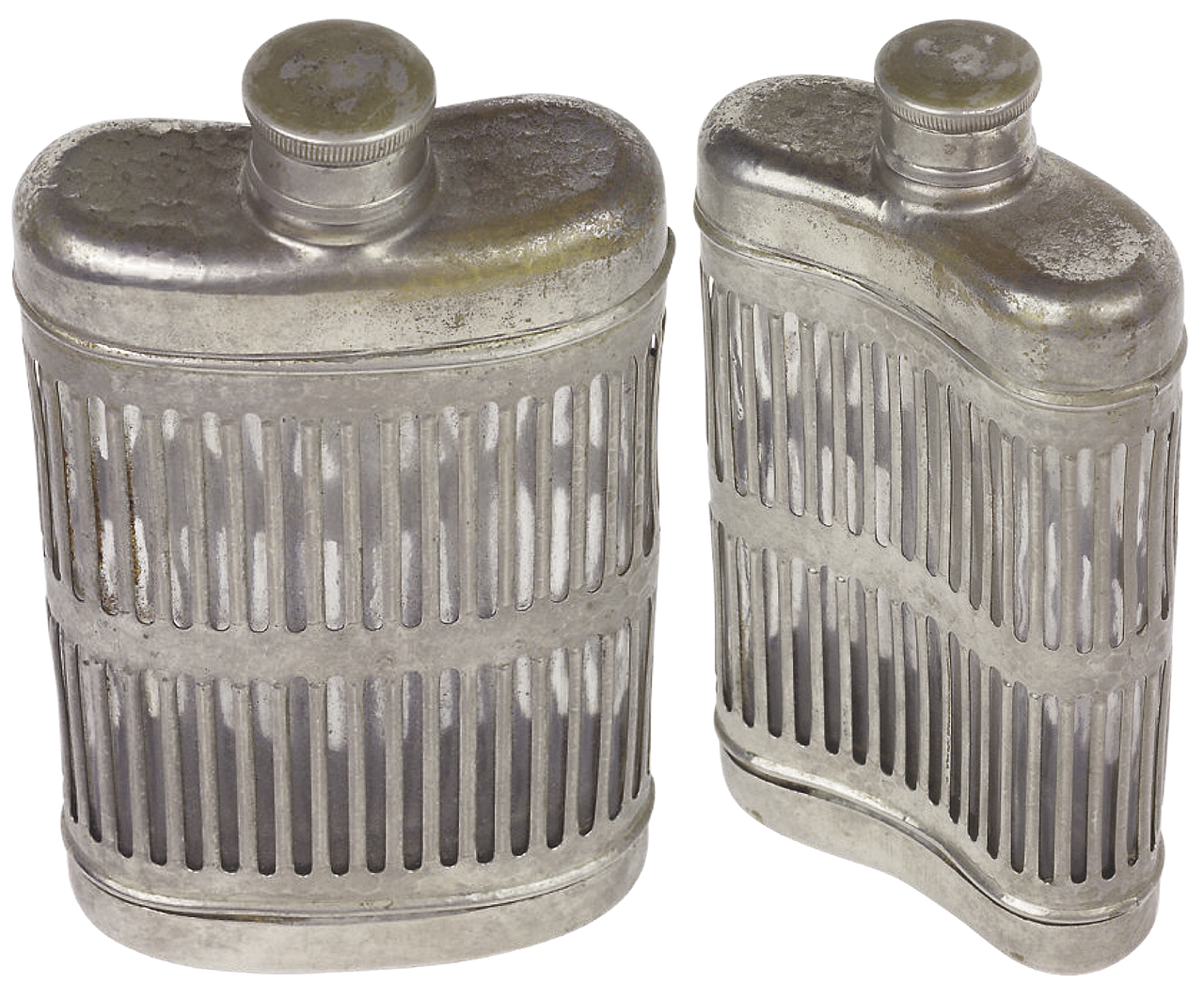 Two metal flasks