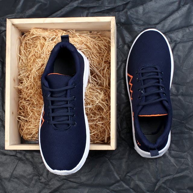 Sneakers and wooden box