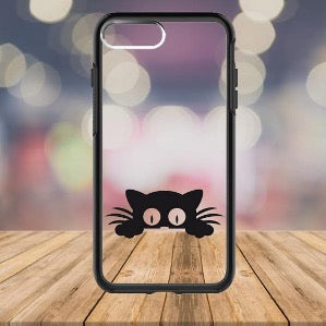 Transparent case for smartphone with black cat print