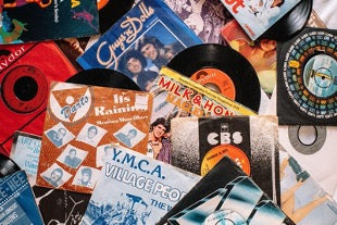 Many packages of vinyl records