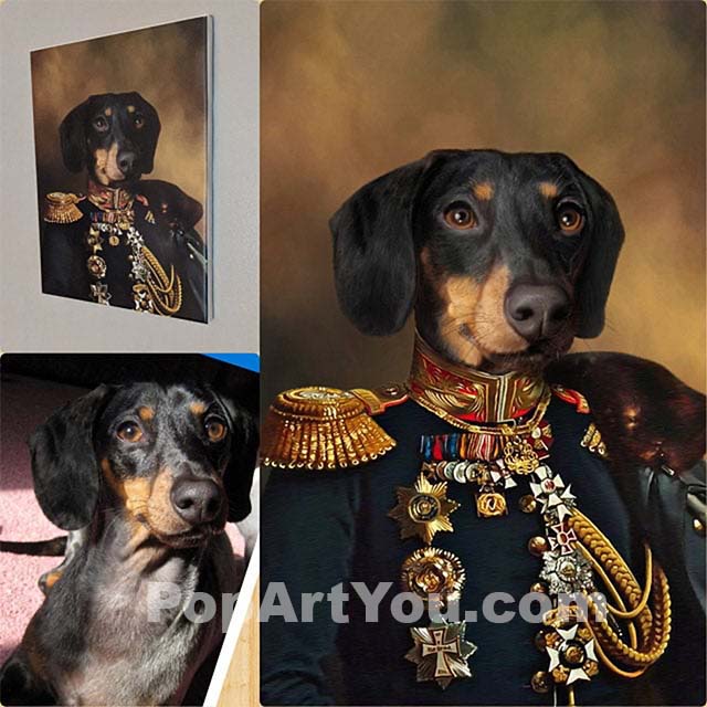 The Dachshunds and his portrait depicting him as a general