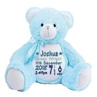 Blue teddy bear on a white background