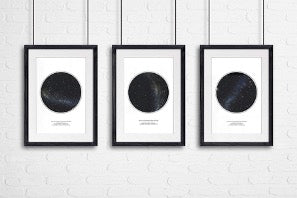 Three paintings with Night Sky Prints hang on a white wall