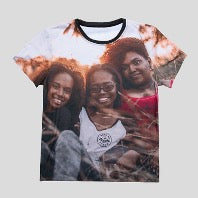 T-shirt with a photo of three girls printed on it