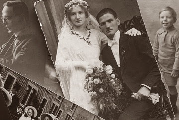 Black and white old wedding photo of man and woman