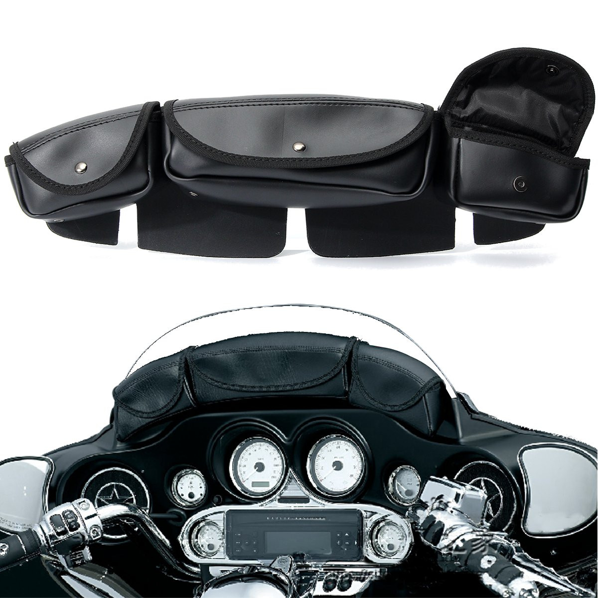 3 Pouch Pocket Wind Shield Bag Fairing for Harley Electra Street Glide Touring