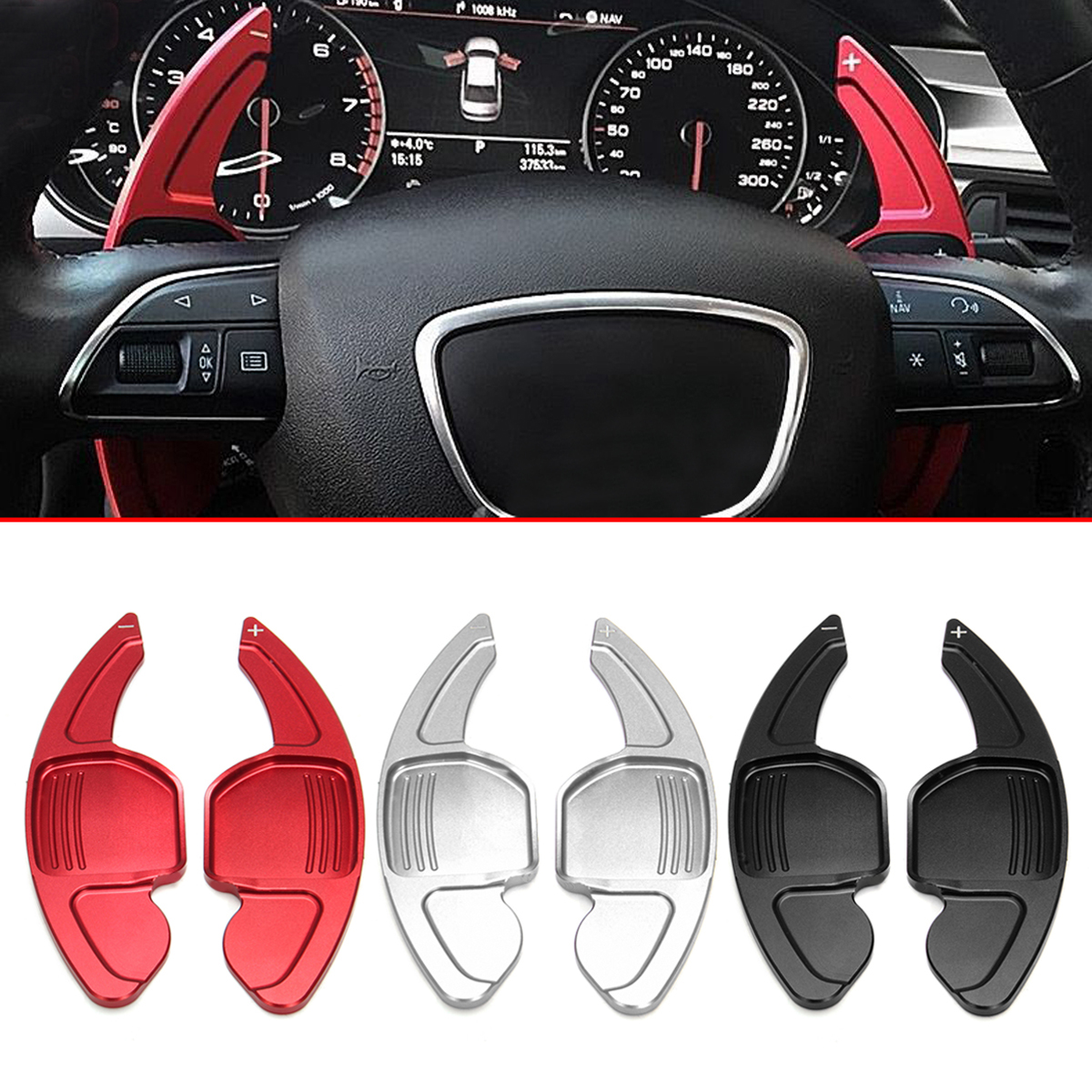 Pair Aluminum Paddle Shift Shifter Extension Sheet Black/Red/Silver for Audi A3 4 A5 A6 A7 A8 Q3 Q5 Q7 S4 S6 TT