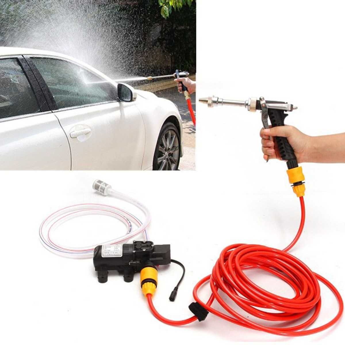 65W High Pressure Cleaning Pump Car Electric Washer Washing Cleaner Machine Kit with DC 12V Car Charger