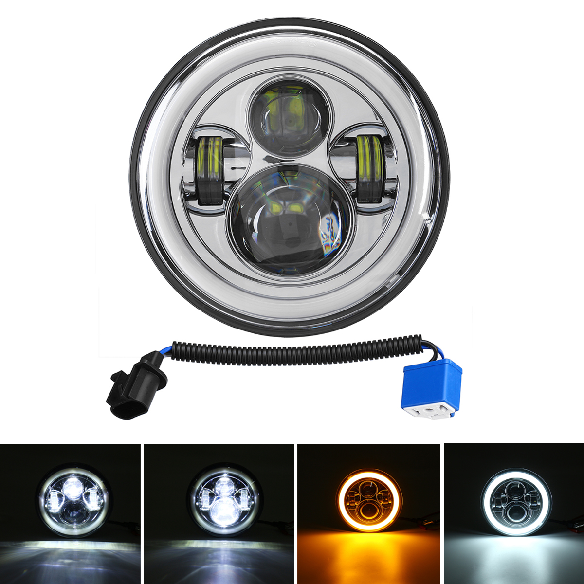 Proyector de faros LED de 7 pulgadas, ojos de ángulo alto/bajo DRL, lámpara de señal de giro para motocicleta Jeep