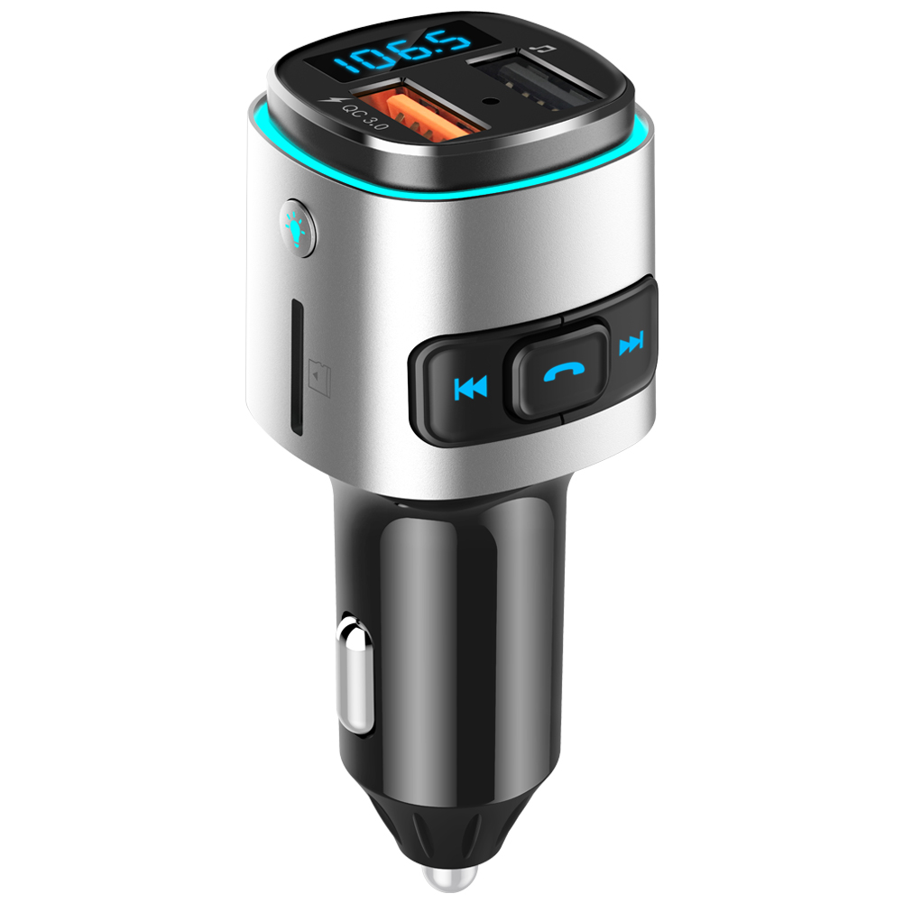GEELONG BC41 Transmisor FM Bluetooth para coche QC 3.0 Cargador de coche USB Luz LED colorida Adaptador de audio Bluetooth Reproducción de música Llamadas manos libres
