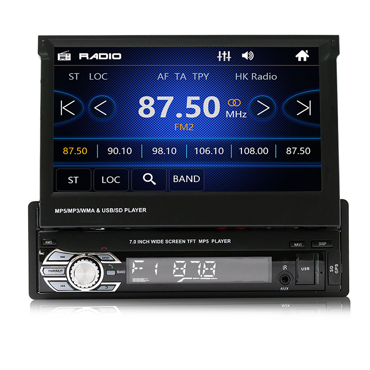 9601G 7 Zoll 1DIN Wince Auto MP5 Player Einziehbares Flip Stereo Radio Bluetooth GPS USB AUX mit Rückfahrkamera