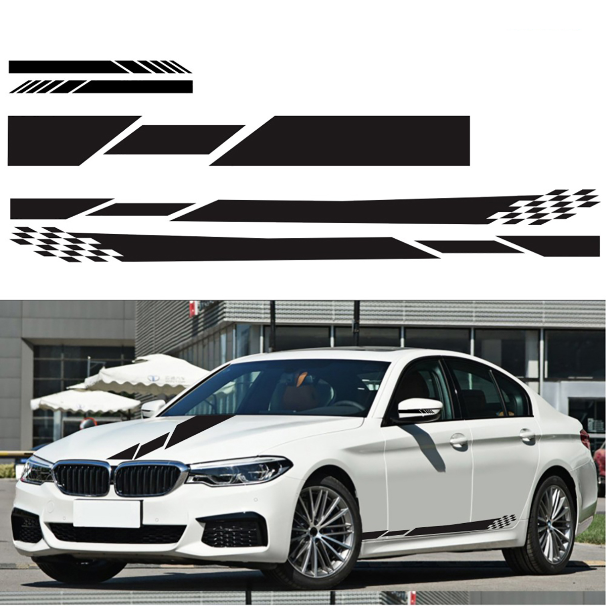 5PCS Stripes Graphics Car Stickers Side Body Hood Espejo retrovisor Decal Decor