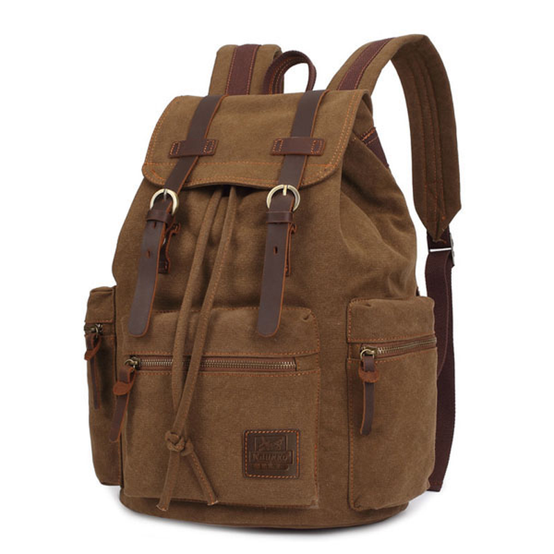 KAUKKO Canvas Genuine Leather Outdoor Big Capacity Shoulders Bag Backpack