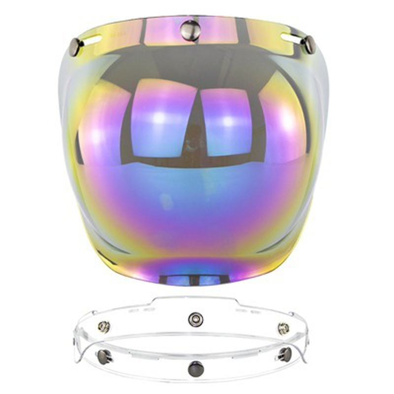 Lente de casco CYCYLEGEAR Bubble Shield para medio casco volador retro Lente de tres hebillas con marco transparente