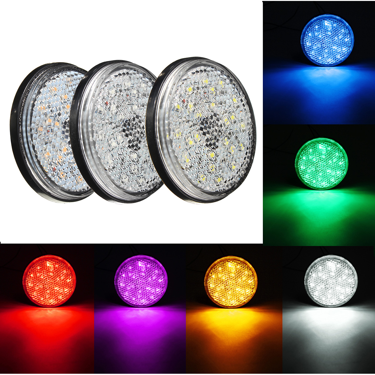 6W 24LED reflector redondo LED luz trasera freno luz de freno para motocicleta 7 colores