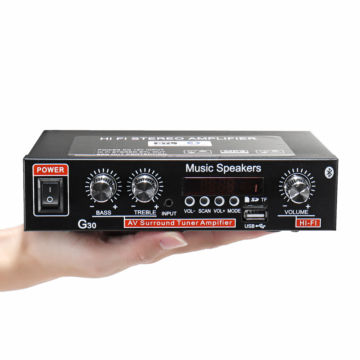2CH Pantalla LCD HIFI Audio Estéreo Amplificador de potencia Bluetooth FM Radio Car Home Control remoto