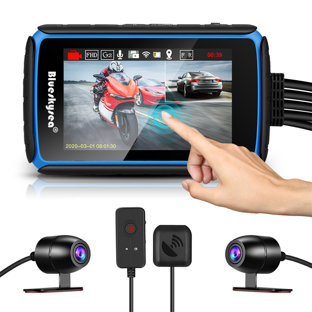 Blueskysea DV988 motocicleta Dash Cam GPS Wifi Cámara con pantalla táctil Dual 1080P lente bicicleta grabación DVR impermeable Cámara Moto