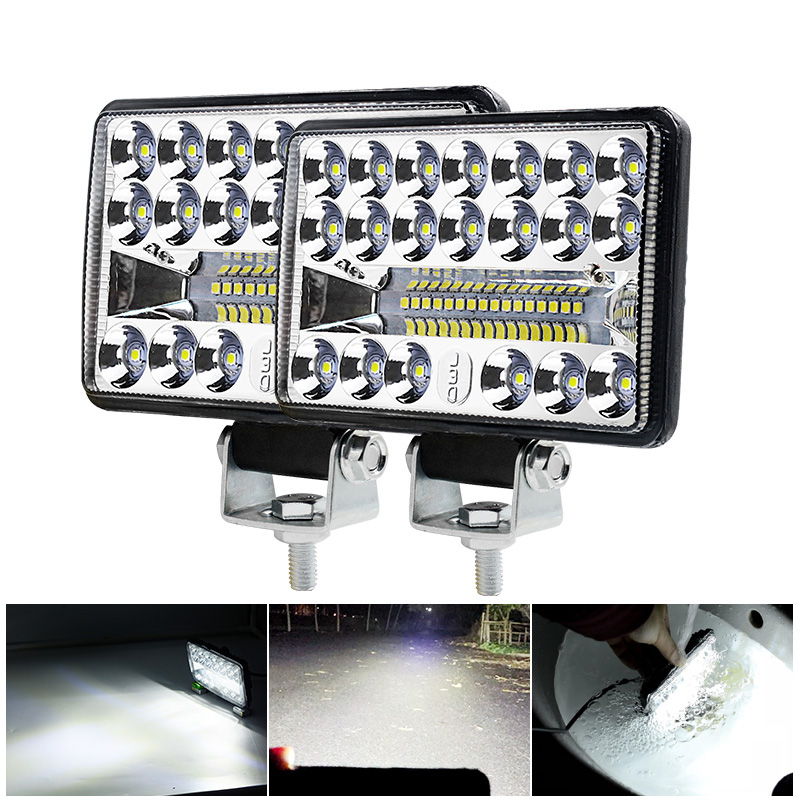 60W Four-Inch Square Dual Headlight LED Work Light for DC12-80V Motorcycles Cars Atvs Off-Road and Vehicles