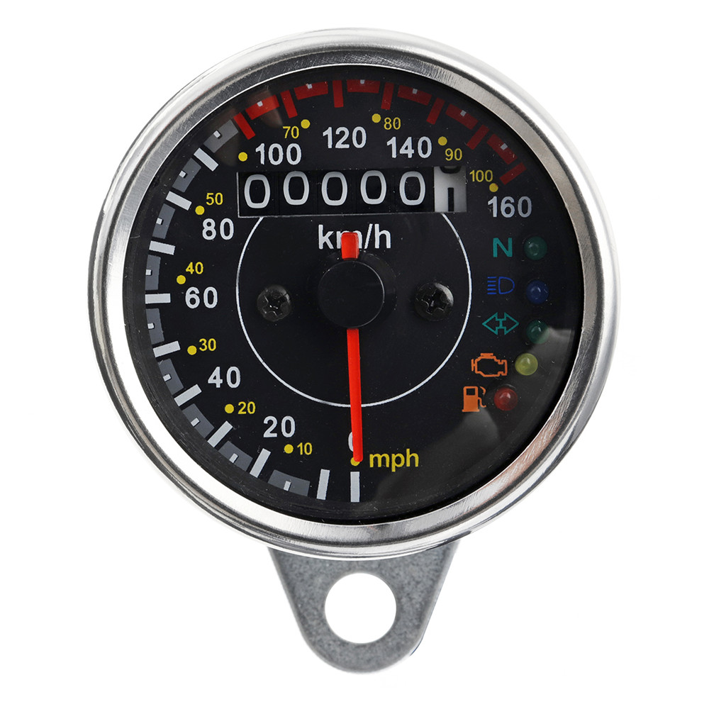 12V Universal-Motorrad-Tachometer mit LED-Signallicht Cafe Racer Retro-Kilometerzähler