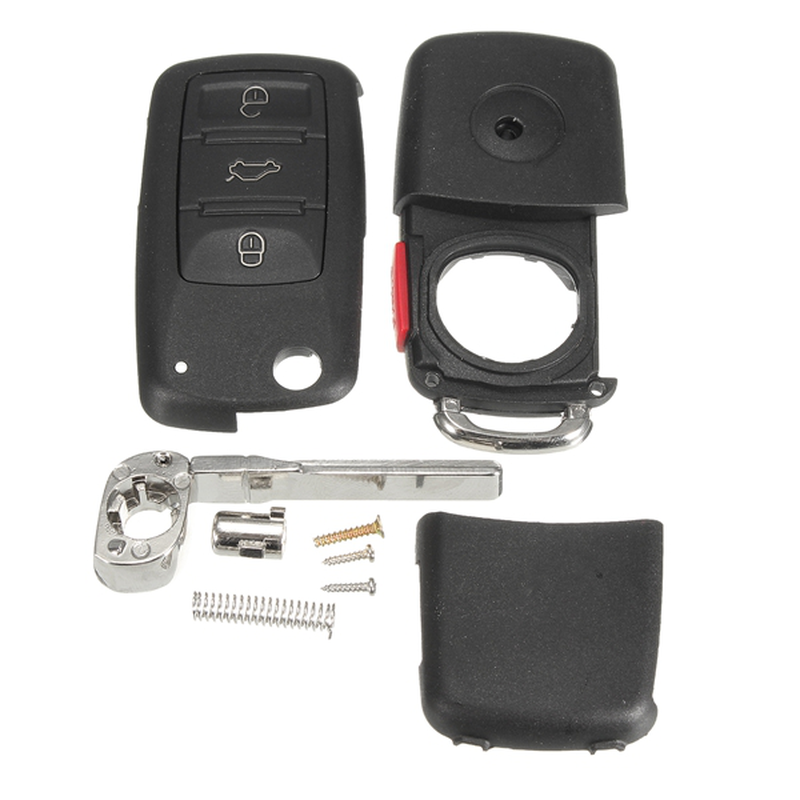 Coche 4 botones llave remota carcasa negra funda abatible hoja sin cortar para VW Touareg 2004-2011