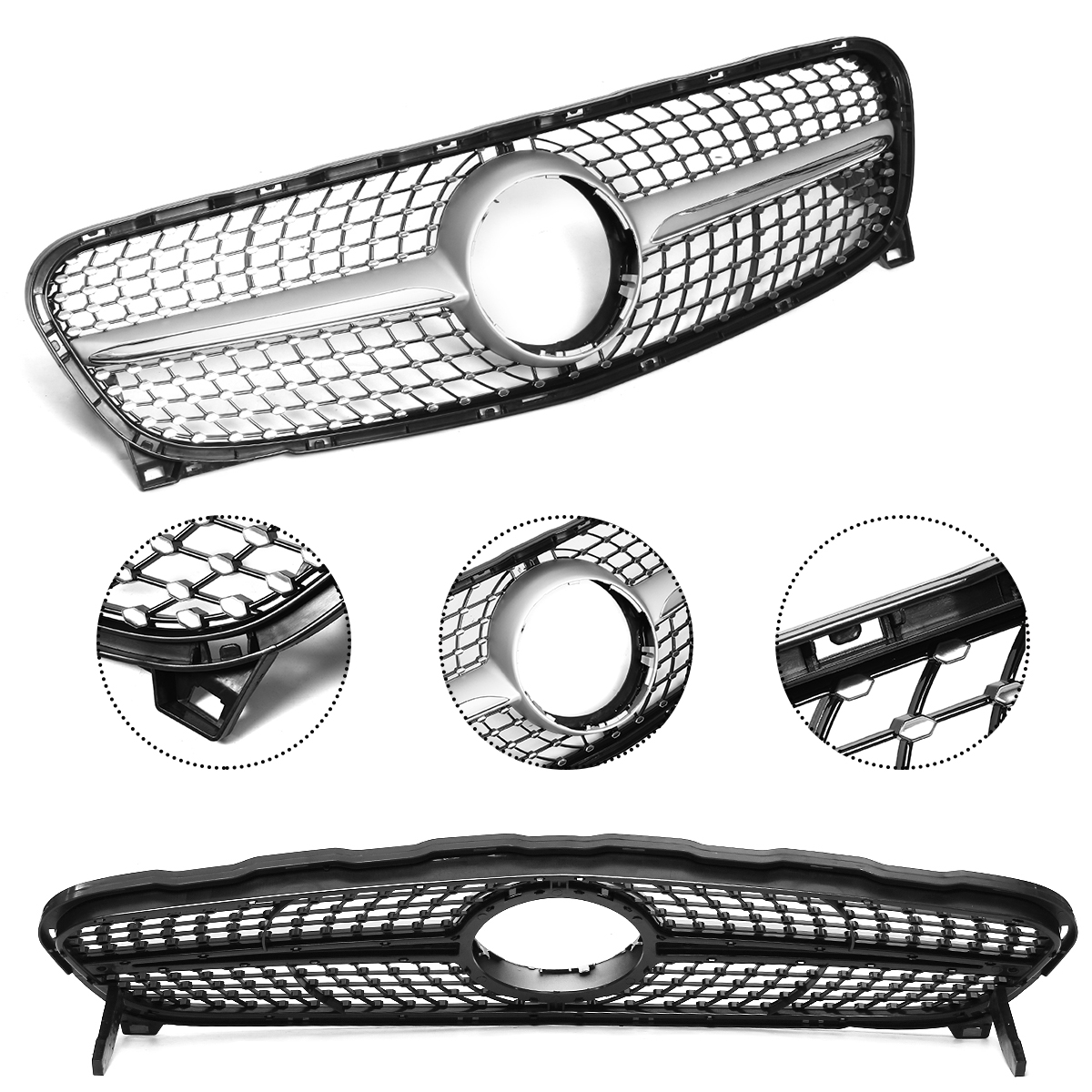 Diamantgrill ABS Silber für Mercedes Benz GLA X156 GLA180 GLA200 GLA250 2014-2016