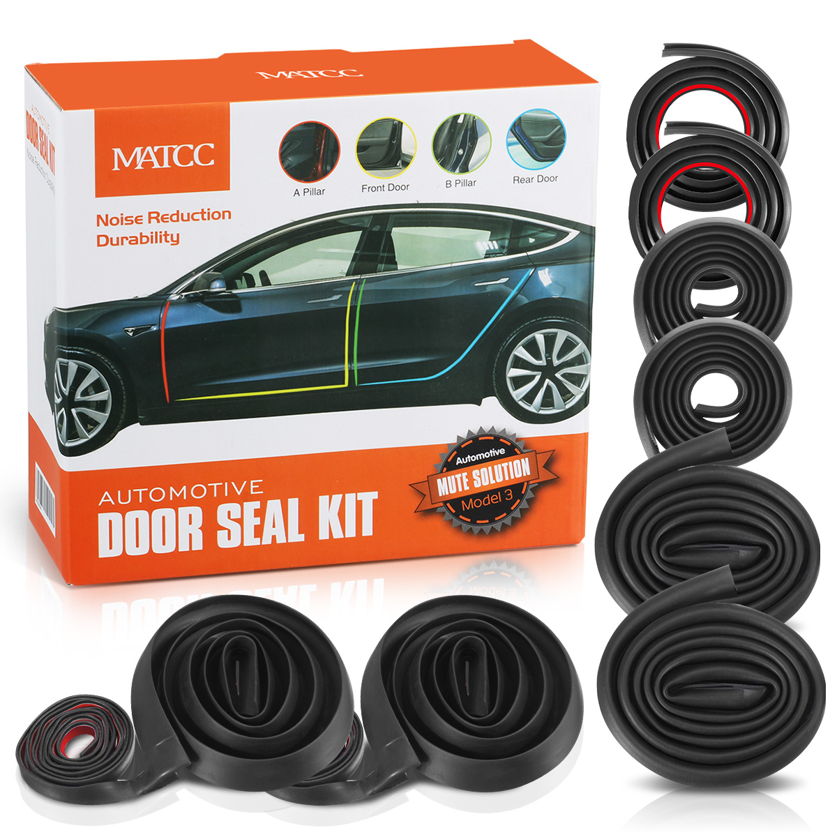 MATCC Car Door Seal Kit for Tesla Model 3 EPDM Self-Adhesive Soundproof Rubber Accessories Weatherstrip Wind Noise Reduction