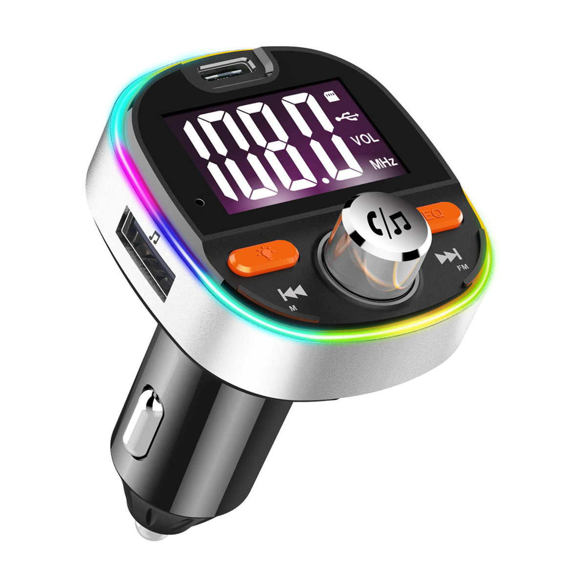 Car Bluetooth MP3 Player FM Transmitter with Colorful Atmosphere Light Support QC 3.0 Fast Charging Subwoofer DSP TF Card USB