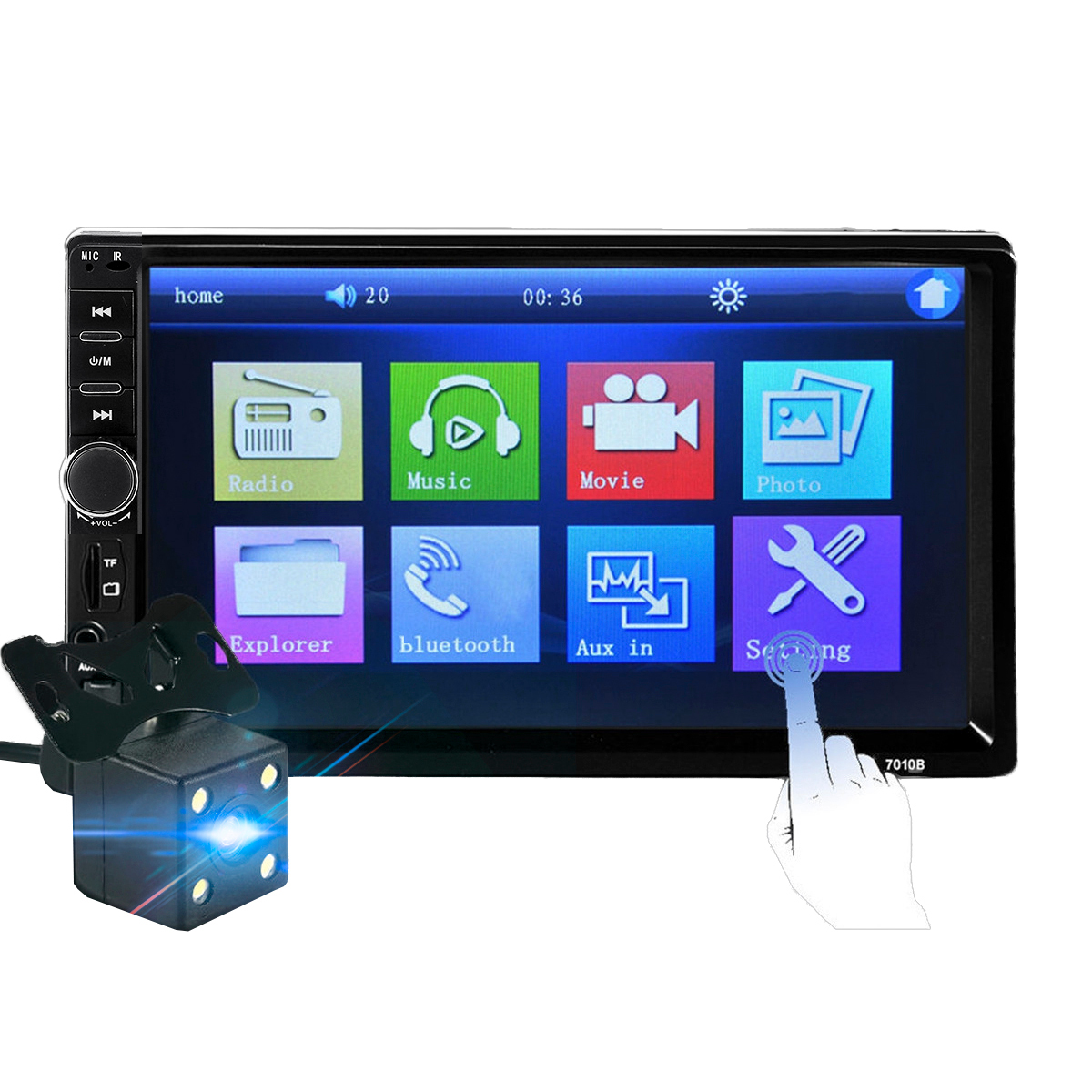 7018B 7 pulgadas Doble Din Car MP5 Player IPS Vista completa Pantalla táctil Estéreo Radio FM Bluetooth con cámara de respaldo