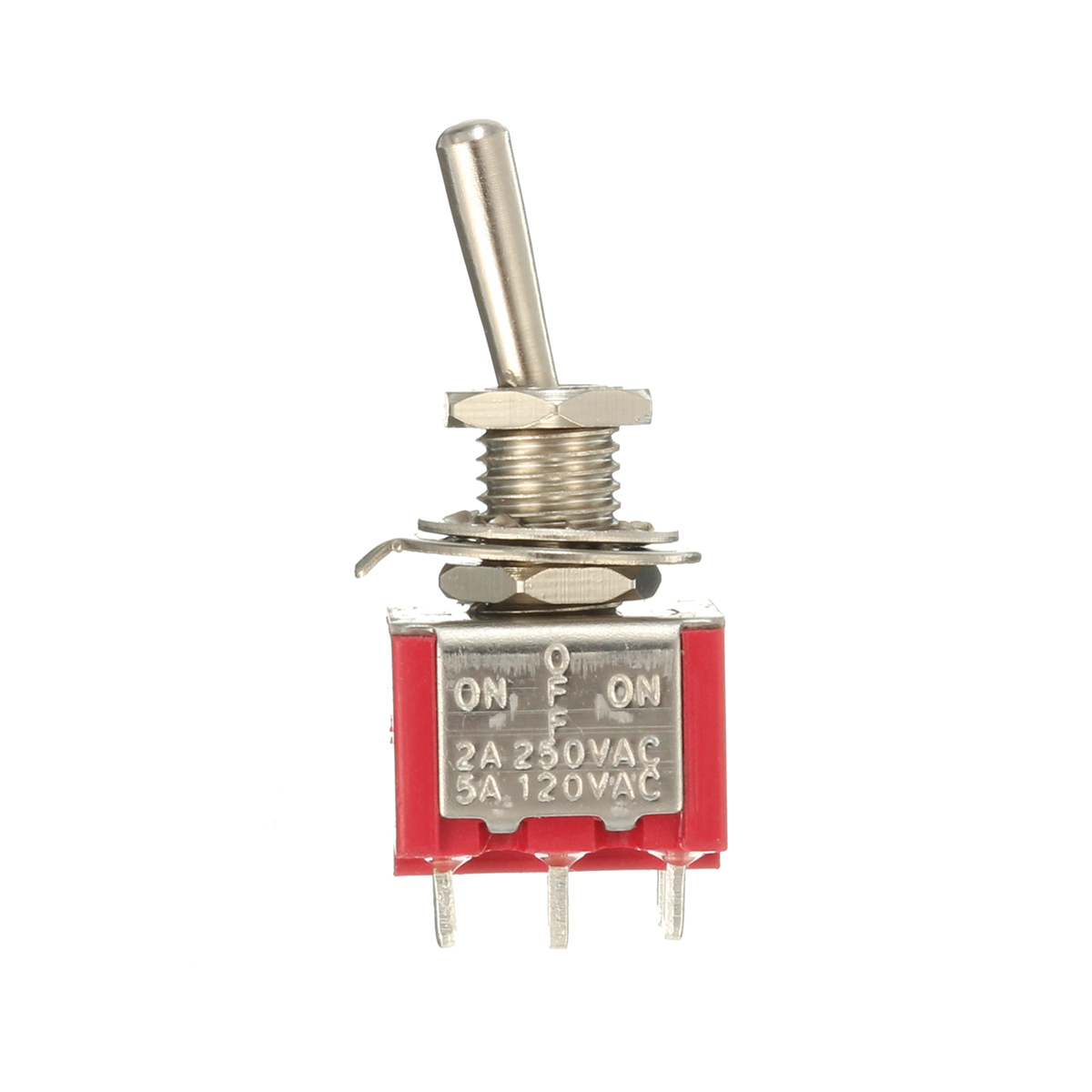 Roter Miniatur-Kippschalter DPDT Ein-Aus-Ein 6 Pins 3 Positionen 5A 120Vac /2A 250Vac