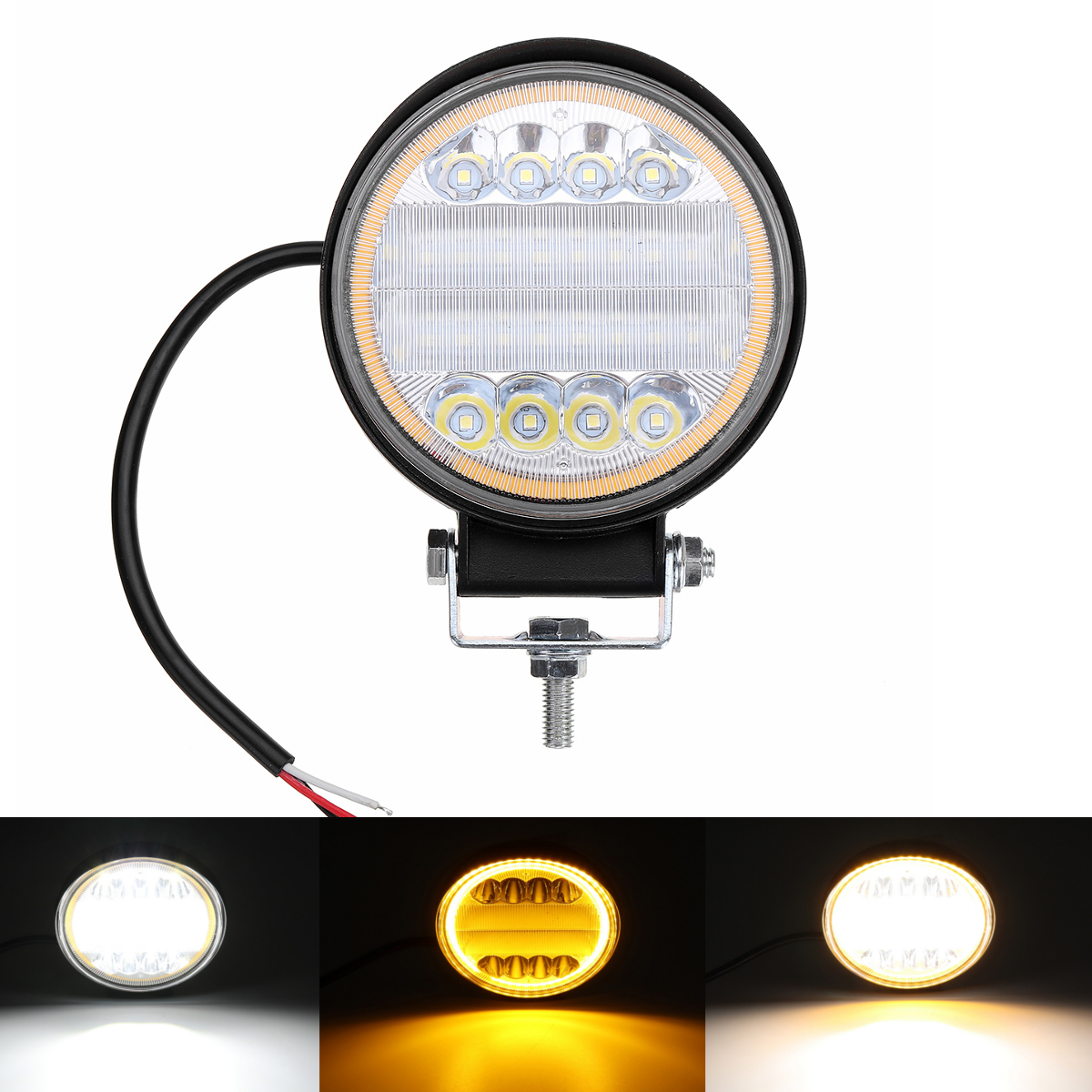 Luz LED de trabajo de 126 W, lámpara de haz amarillo DRL, luz de ojo de Ángel ámbar para coche, motocicleta, camión todoterreno