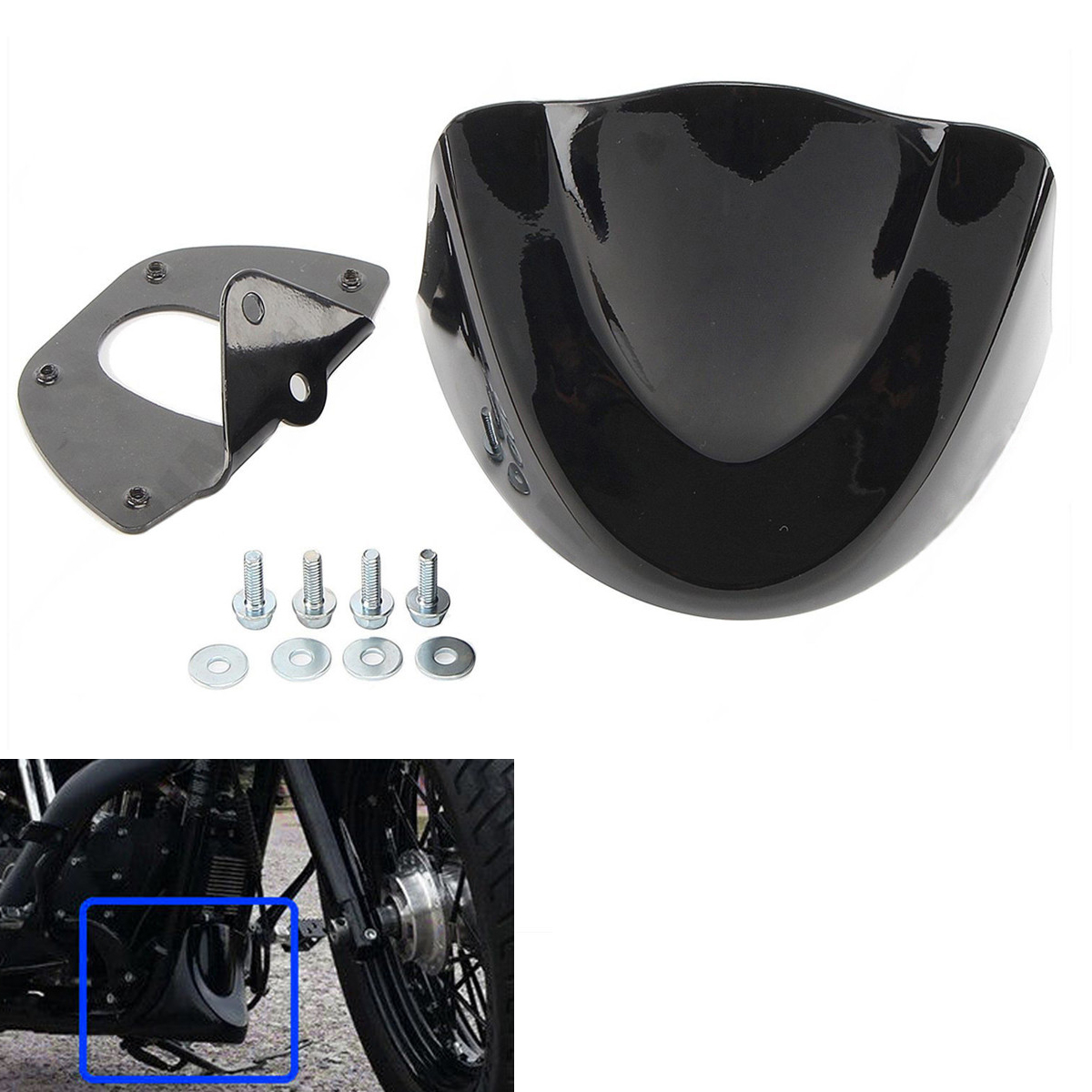 Motorrad Frontkinnspoiler Verkleidung Kotflügelabdeckung Glänzend Schwarz für Harley Dyna 2006-2017